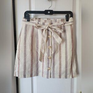 NWOT Magnolia Boutique Linen Striped Mini Skirt Paperbag Waist Size Medium